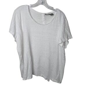 Tahari‎ Womens White 100% Linen Button Back Short Sleeve Knit Top Plus Size 3X
